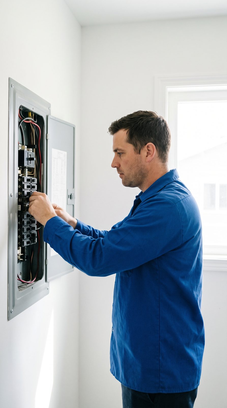Electrician working on a home electrical panel